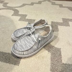 Gray and white patterned hey dudes